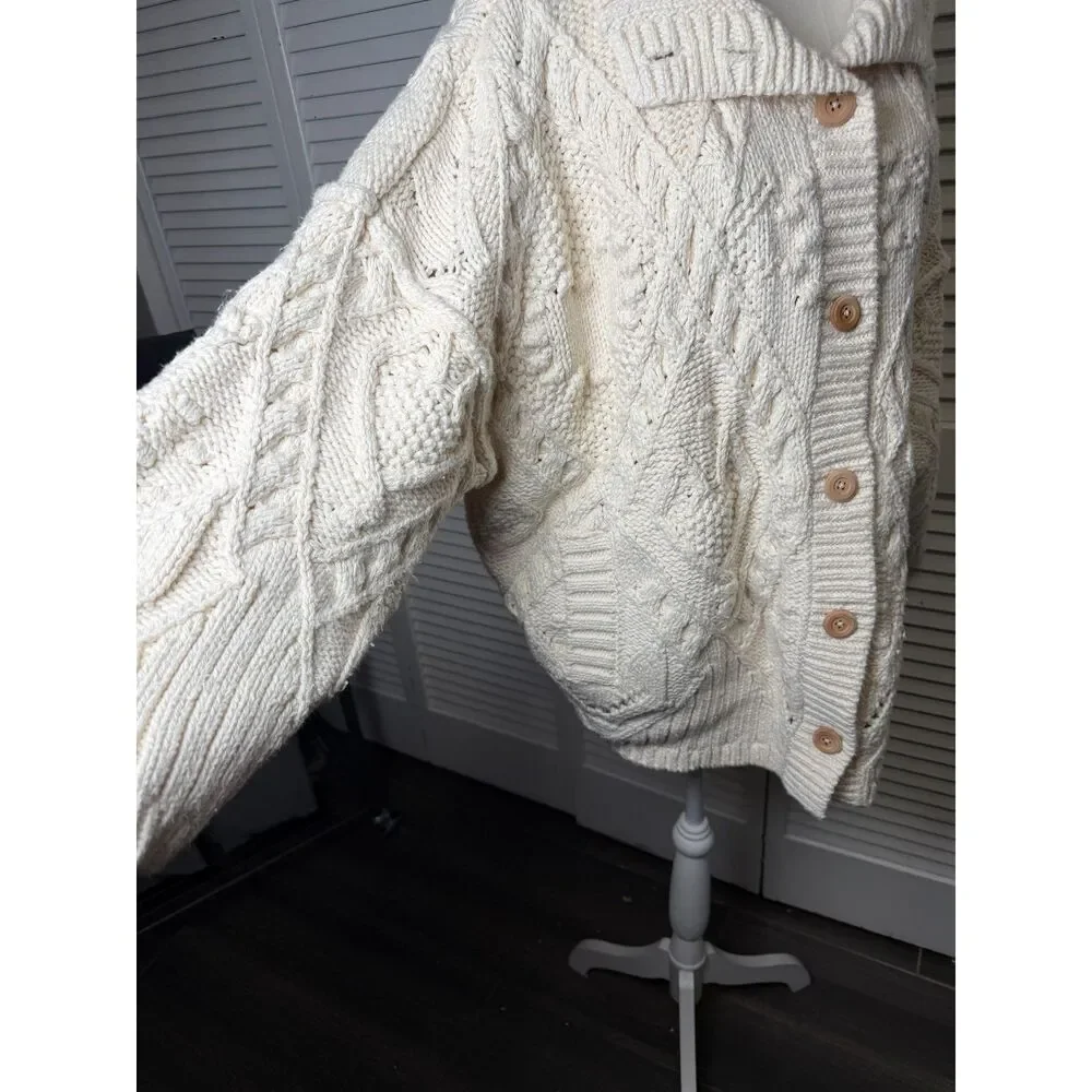 Free People Heart You Cardigan Ivory Button-Up Cardigan Sweater Size Medium